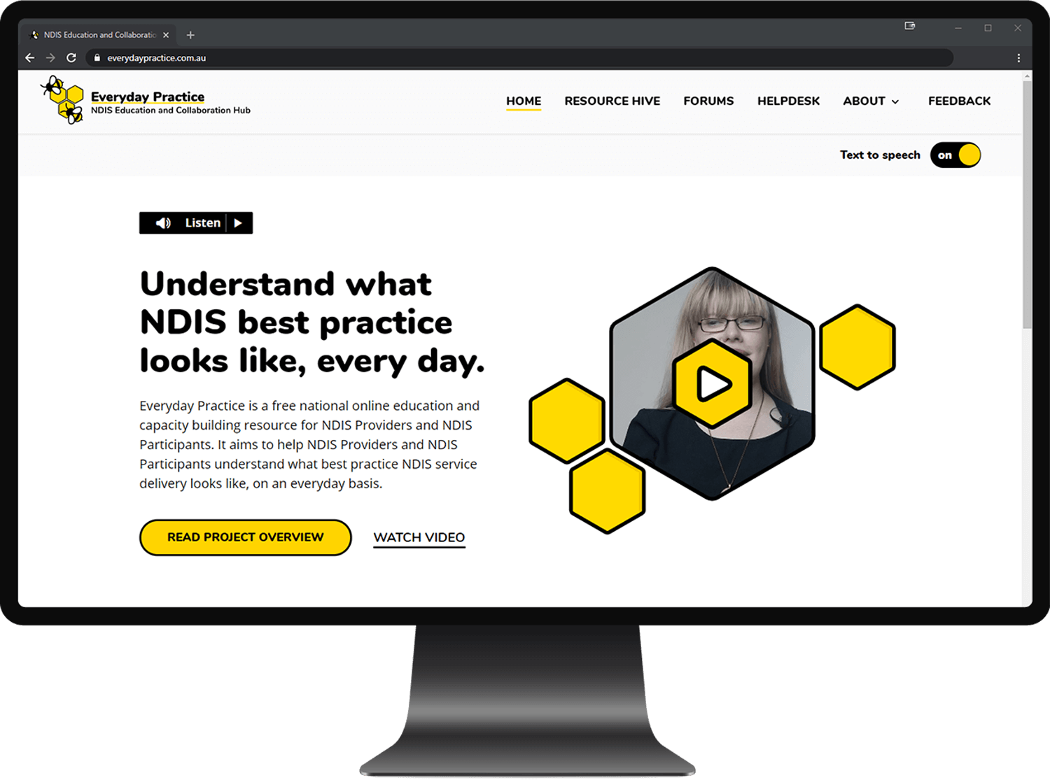 The Everyday Practice website displayed on a large screen
